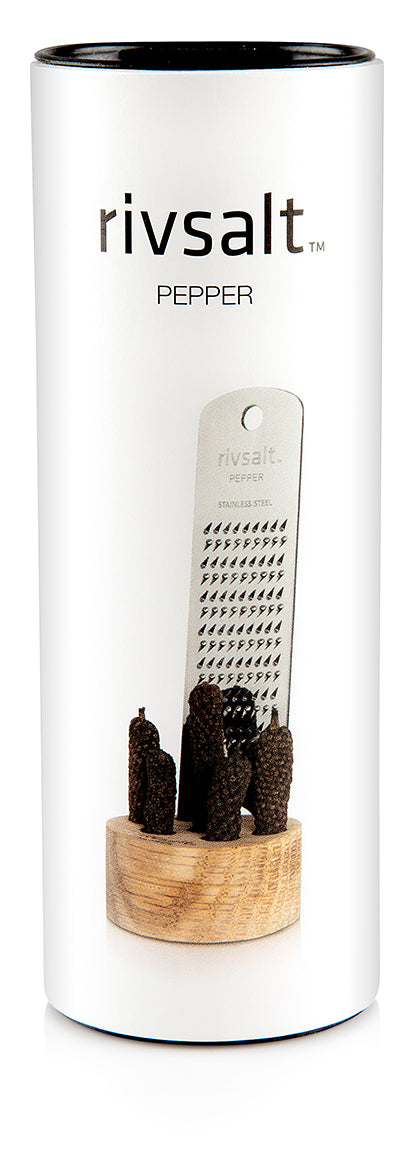 Rivsalt Pepper - Long Pepper + Stainless Steel Grater + Oak Stand