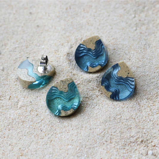 Aqua - Ridge Stud Earrings